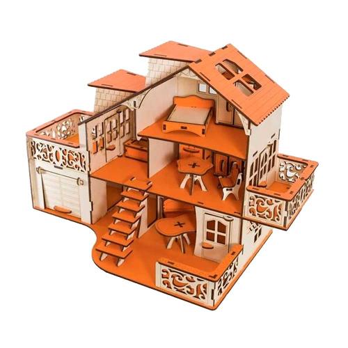 Кукольный домик с гаражом Оранжевое настроение Iwoodplay ЭД-022