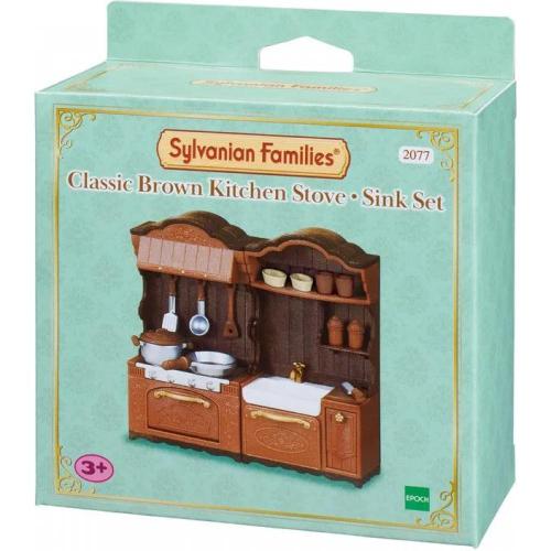 Игровой набор Sylvanian Families Классическая коричневая кухня с плитой и раковиной Epoch 2077 фото 4